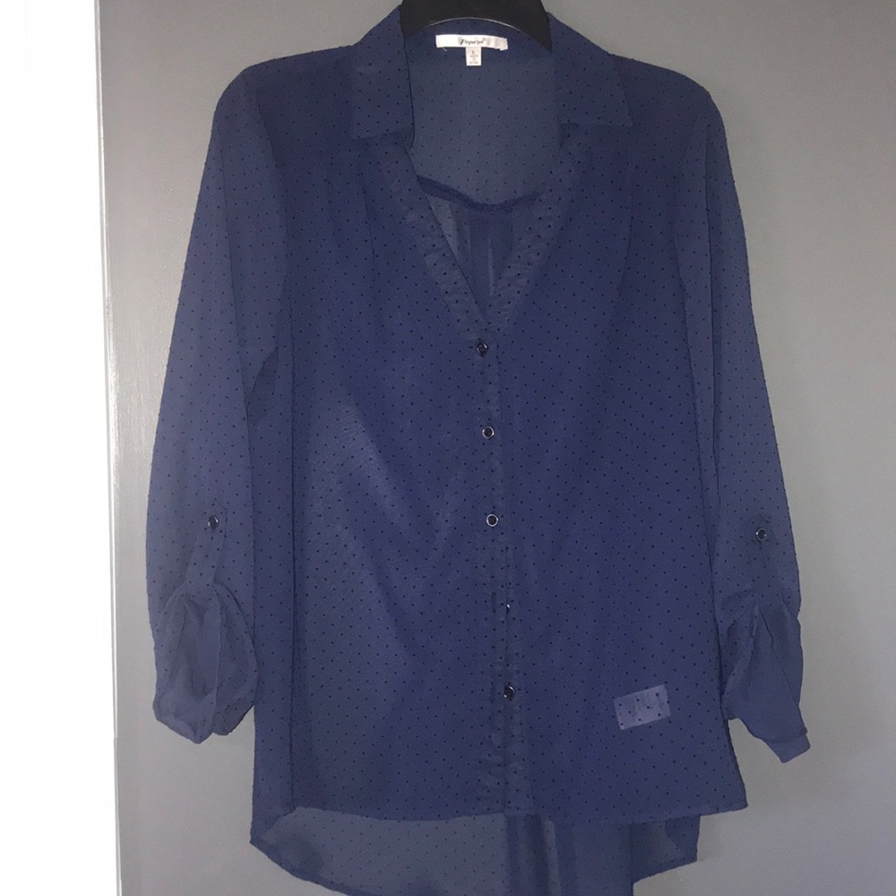 Navy polka dot blouse
